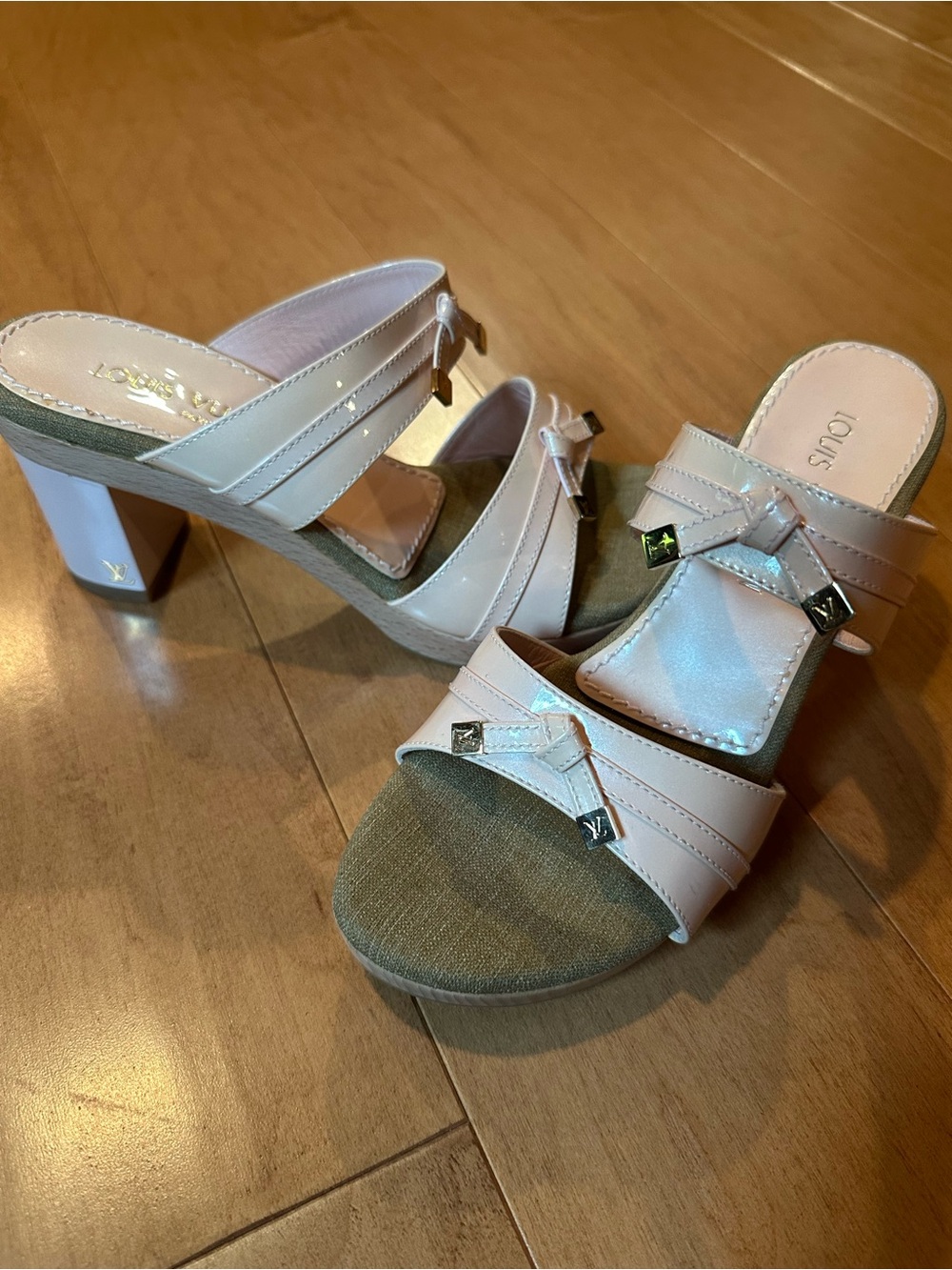 Louis Vuitton Pink Opalescent Block Heel Sandals - Picture 2 of 5